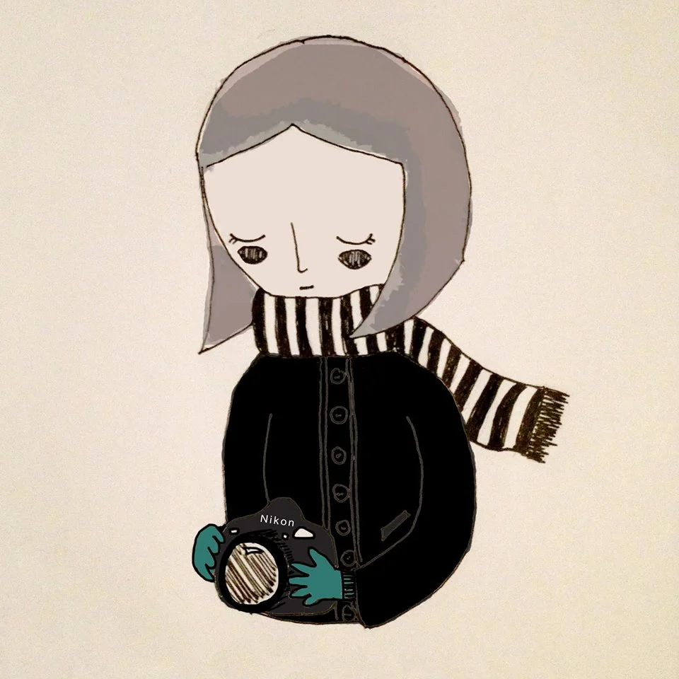 Illustration of Allison Lal holding a camera, drawn by Channa